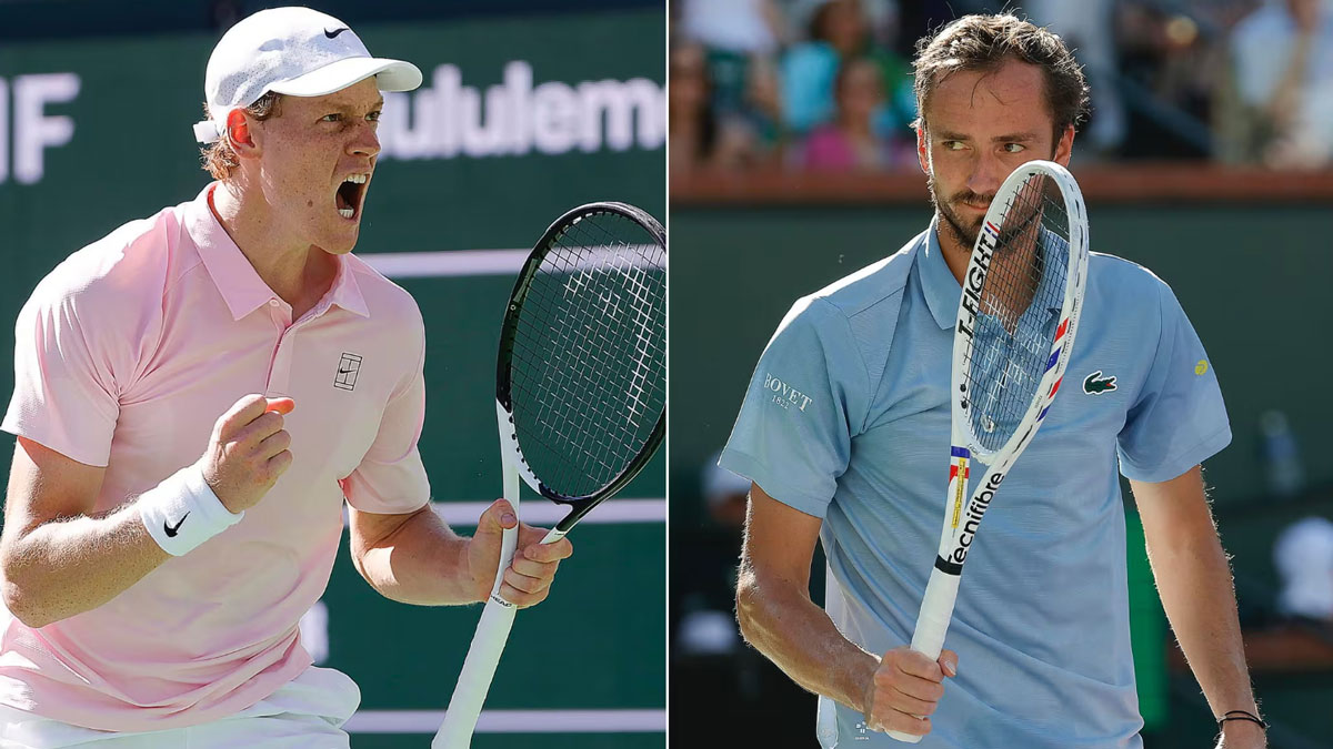 Jannik Sinner e Daniil Medvedev durante la finale di Indian Wells 2026