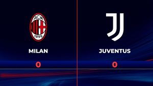 Tabellone grafico della partita Milan Juventus con punteggio 0 a 0
